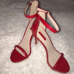 Red open toe heels